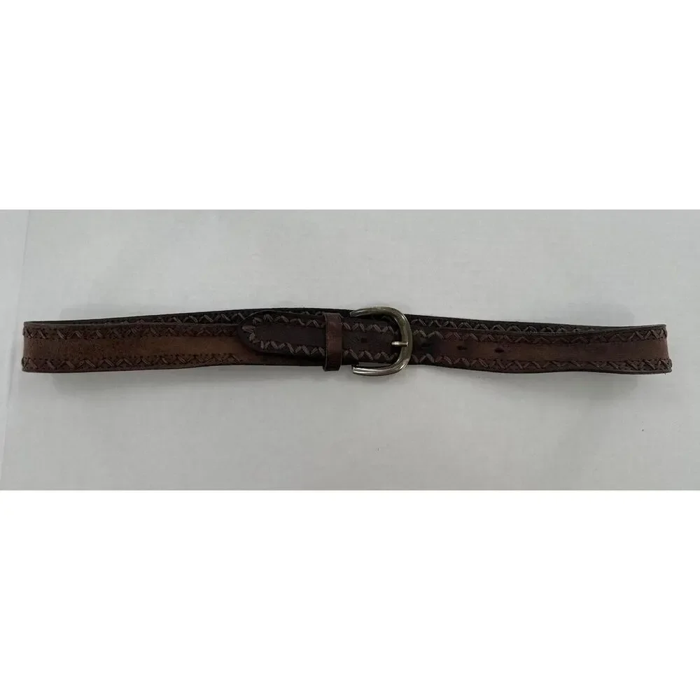 Vtg Belt Mens Cowhide Soft Leather Edge Stitch Brown Cowboy Rodeo Western Sz 40‌
